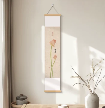 Lotus New Chinese Style Scroll Hanging Painting Vertical Long Strip for Tea Room Study Zen Decor Living Room Office Wall Art