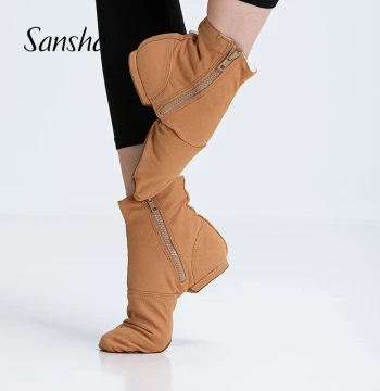Sansha France Jazz Dance Boots, High-Top Canvas with Double Leather Sole for Modern Dance