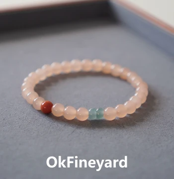 OkFineyard [Xilan] Women's Lotus Pink Chalcedony Bracelet with Natural Southern Red Agate and Jade Beads - Gift