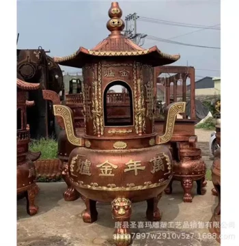Custom Antique-Style Bronze Alchemy Furnace by Sculpture Manufacturer - Incense Burner for Temples and Ancestral Halls