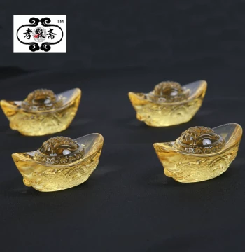 Imitation Crystal Urn Ornament with 6cm Dragon Pattern and Golden Ingot Design for Burial, Qingming Festival Sacrifice, and Funeral Use - Wholesale with Free Shipping