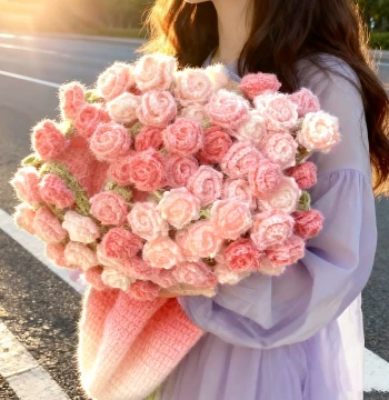 DIY Gradient Rose Blanket Knitting Kit with Handmade Bouquet Design