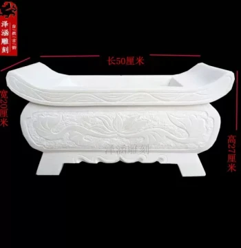 White Marble Rectangular Incense Burner Stone Carving Grave Memorial Incense Holder Marble Offering Supply Stone Stove Ornament