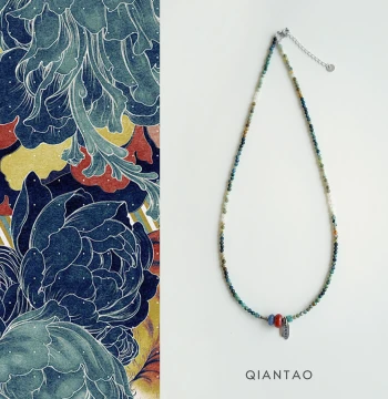 QIANTAO "Floating Mist" Original Chinese-Style Necklace - Natural Stone & 925 Silver Southern Red Pendant