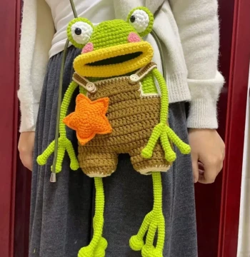 Crochet Big-Mouth Frog Phone Bag Hand Knitting DIY Material Kit Homemade Ugly-Cute Crossbody Parent-Child Bag