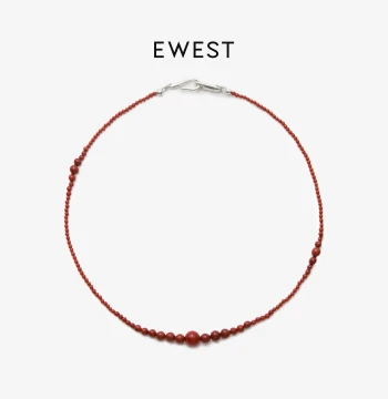 EWEST New Mini South Red Agate Beaded Necklace for Women, Original Red Long-Style Ben Ming Nian Sweater Chain