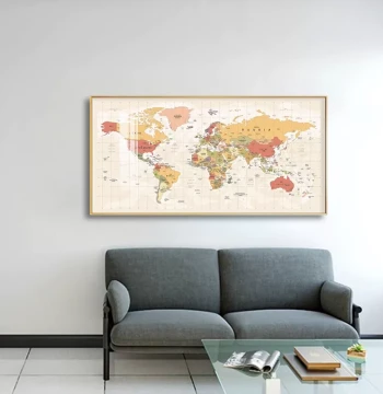 World Map Wall Art for Living Room, Office, Study, or Kids' Room