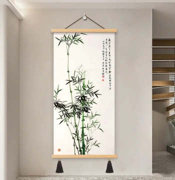 'Step-by-Step Promotion' Living Room Entryway Wall Art - New Chinese Style Office Decor, Prosperous Green Bamboo Painting for Entrance Walls