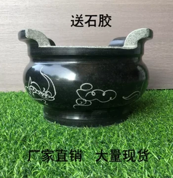 Hui'an Stone Carving Round Incense Burner for Temples and Ancestral Halls - Outdoor Worship Set with Dragon-Phoenix Vase and Candlestick