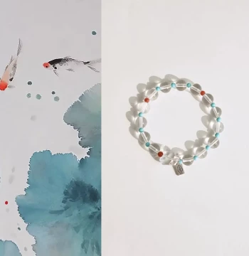 QIANTAO 'Blue Water' Natural White Crystal Bracelet with Optimized Southern Red Agate and Turquoise, Dopamine Good Luck Strand