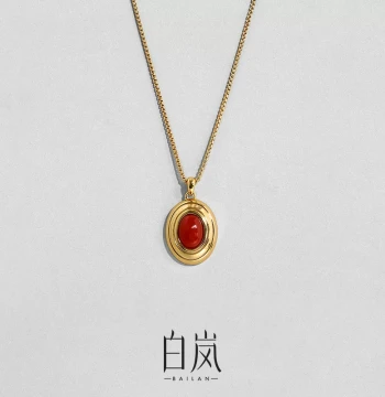 Bailan Danfeng Necklace, Southern Red Agate 925 Silver Autumn Winter Sweater Chain Accessory, Women's Exquisite Light Luxury Jewelry XL5203
