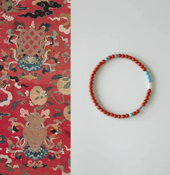 QIANTAO "Lan Ying" Original New Chinese Style Natural Southern Red Agate, Turquoise, and Pearl Bracelet - Couple's Gift