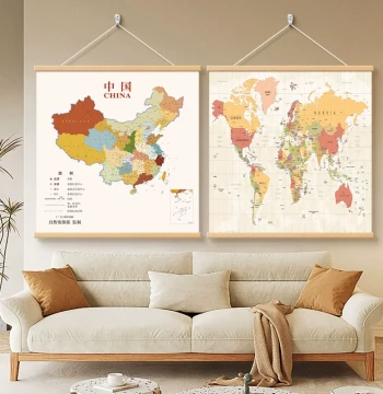 2026 New Edition HD World and China Map Hanging Poster Boss Office Study Decor Wall Chart Living Room Mural