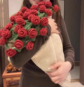 DIY Blanket Bouquet Kit - Purple Rose Flower Crochet Yarn Craft for Handmade Gifts