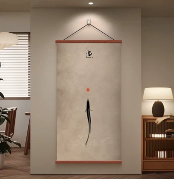 Song Dynasty Aesthetic New Chinese Style Corridor Entryway Decorative Painting Ink Black and White Fish Tea Room Study Office Scroll Wall Art