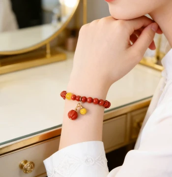 Natural Southern Red Agate Full-Flesh Persimmon Red Single-Loop Bracelet with Versatile Pumpkin Pendant - Unique Chinese-Style Jewelry