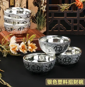Silver Worship Bowl for God of Wealth, Ancestor Veneration Ritual Bowl, Plastic Buddhist Offering Set, Pure Water Bowl Ornament