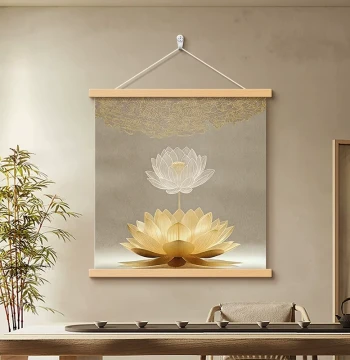 New Chinese Zen Lotus Living Room Decorative Painting, Tea Room Study Background Wall Hanging, Office Entryway Square Mural