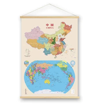2026 New Edition Map Solid Wood Wall Art - China & World Decor for Study, Office, or Classroom
