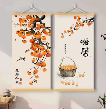 Persimmon Symbolizes Good Fortune Living Room Entryway New Chinese Hanging Scroll, Office and Study Decor, Auspicious Roller Painting