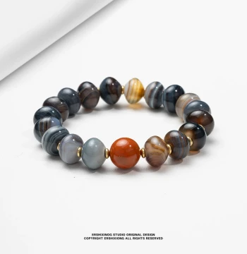 Jiazi Series Baoshan South Red Agate Banded One-Line Tibetan Herder Personal Wear Collector Grade Multi-Gem Bracelet 13M+