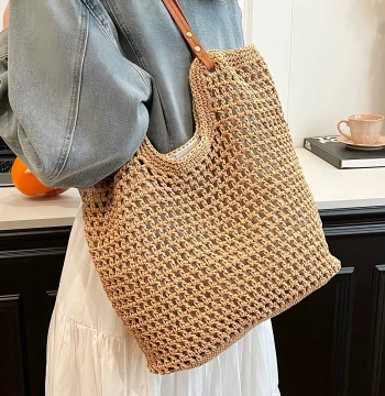 Openwork Large-Capacity Shoulder DIY Crochet Bag Kit - Lazy Vacation Style Yarn Weaving Material Set, Perfect Gift for Best Friends