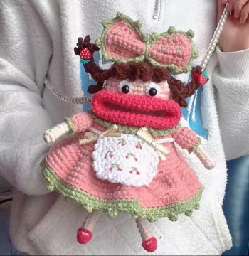 Sausage Mouth Phone Bag Handmade Crochet Yarn DIY Kit Cute Ugly Doll Crossbody Gift for Best Friends Stress-Relief Hook Needle