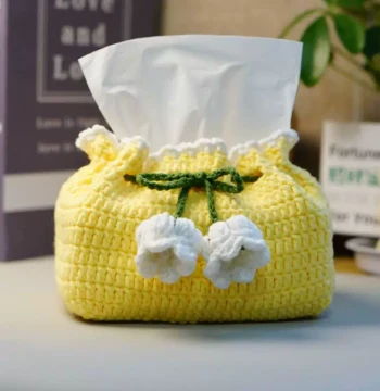 DIY Lily of the Valley Tissue Box Yarn Craft Kit - Crochet Homemade Paper Towel Holder, Creative Home Gift