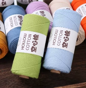 Hollow Cotton Yarn, Cotton-Linen Wool Blend, 150g Round Medium-Thickness Handmade DIY Knitting and Crochet Yarn for Hats and Bags