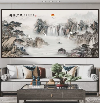 Living Room Self-Adhesive Landscape Wall Sticker Mural - Scenic Art for Office Background Wall Decoration, Waterproof Wallpaper Decal