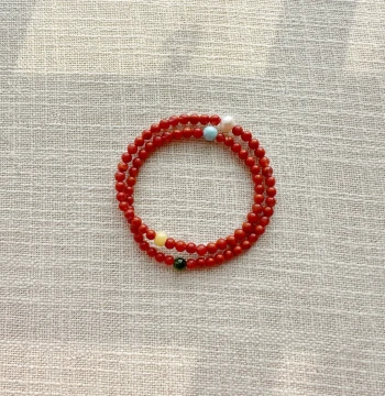Encountering the Right One | Natural Sichuan Southern Red Agate, Pearl, Jasper, and Larimar Multi-Gem Multi-Strand New Chinese Style Bracelet for Women