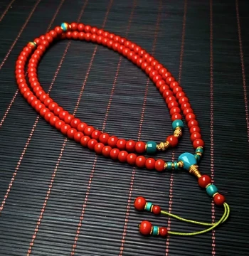 Nonghongji Southern Red Agate with Liangshan Appraisal Certificate, Persimmon Red Jin Hong Old-Style Beads with Turquoise and 18K Gold for DIY Sweater Chain