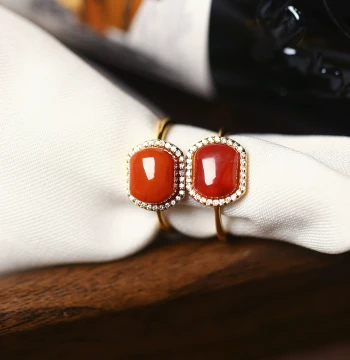 Natural Sichuan Southern Red Agate Ring with Full Color and Flesh Persimmon Red, Set in 925 Sterling Silver - Women's Southern Red Agate Jewelry