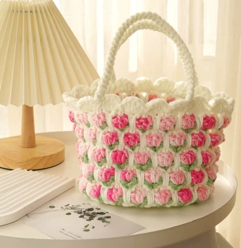 Feifei's Home Tulip Hand-Knitted Bag, Yarn Crochet DIY Material Kit, Homemade Gift for Best Friends and Women