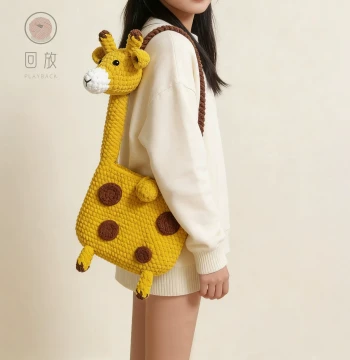 Replay Crochet Yarn Giraffe Bag DIY Material Kit, Hand-Woven Cartoon Shoulder Bag and Crossbody Bag