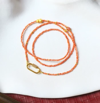 Natural Sichuan Southern Red Agate Millet Bead Necklace Versatile Chain Women's Southern Red Agate Necklace Sweater Chain Jewelry