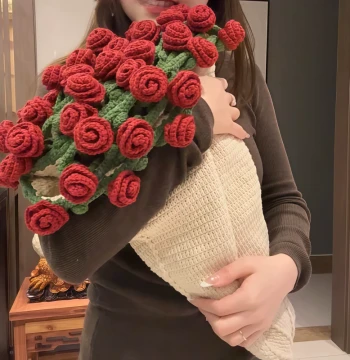 Rose Bouquet Blanket DIY Knitting Kit - Yarn Balls, Crochet Flowers, Wool Throw, Lily of the Valley Pattern
