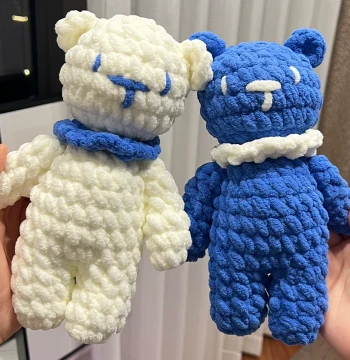 Handmade DIY Crochet Ice-Bar Little Bear Knitting Material Kit Gift for Girlfriend Couples Valentine's Day