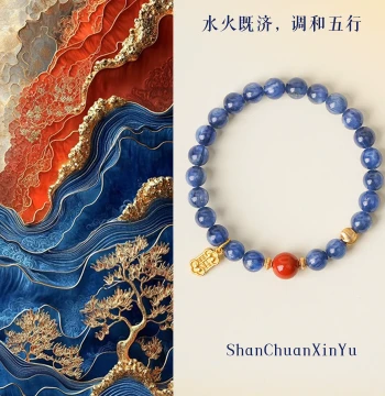 Original [Xuantong] New Chinese Style Natural Kyanite Blue Crystal and Southern Red Agate Bracelet, Gift for Girlfriend