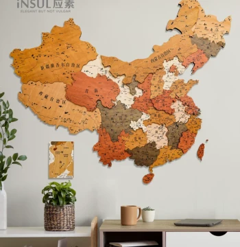 Wall Decor: 3D Solid Wood Map of China, Creative Cultural Wall Sticker for Living Room or Office