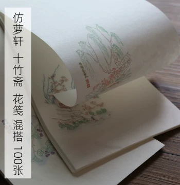 Vintage Luoxuan Flower Note Xuan Paper, Shizhuzhai Semi-Sized Small Regular Script Calligraphy Sheets, Antique Floral and Branch Patterns, Simple Line Art, Traditional Motif Letter Paper in Premium Gift Box