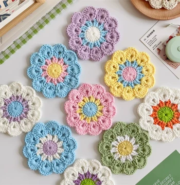 Handmade DIY Coasters and Heat Insulation Pads, Zero-Basis Beginner Crochet Yarn Milk Cotton Hook Knitting Material Kit