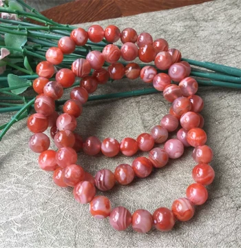Special Offer. Natural Sichuan Jiukou Banded Material Southern Red Agate Bracelet Fire Pattern Round Bead Single Loop Bracelet 03