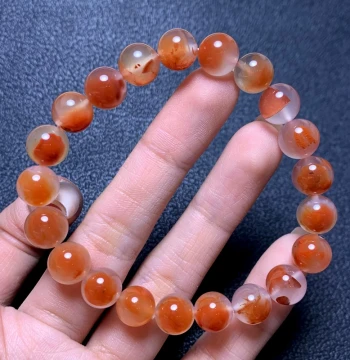 Natural Ice-Floating Southern Red Agate Bracelet, Translucent Persimmon Red Gemstone Strand, Sweet Jewelry Birthday Gift for Couples