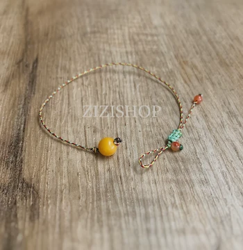 Ultra-Fine Natural Amber Peace Buckle Bracelet, Niche Original Design New Chinese Style Woven Cord with Southern Red Agate for Women