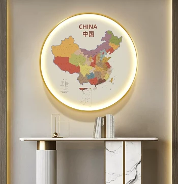 World Map China Light Painting Round Decorative Art for Office, Entryway, Study, Living Room, Hallway, and Conference Room Walls