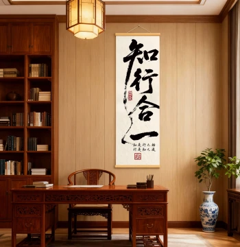 Wang Yangming Philosophy Calligraphy Art: Unity of Knowledge and Action - Inspirational Quote for Office, Study Room Decor