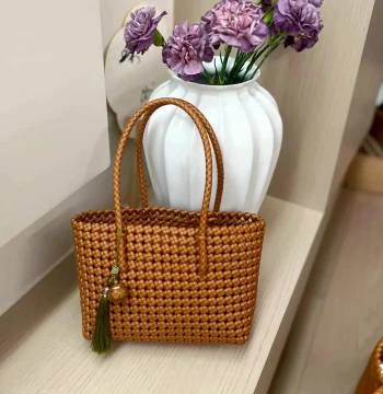 Handwoven Rattan Bag DIY Material Kit Rattan Weaving Bag Premium Feel Hollow Vegetable Basket Woven Tote Shoulder Bag