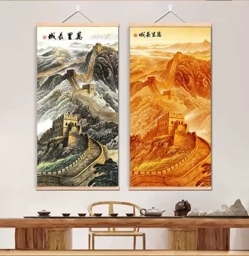 Great Wall Hanging Scroll: Traditional Chinese Landscape Painting for Office, Living Room, Entryway, Corridor, or Study Decor