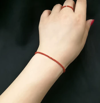2mm Ultra-Fine Natural Southern Red Agate Bracelet - 3mm Premium Baoshan Ice-Float Persimmon Red Beads for Fair Skin Tone